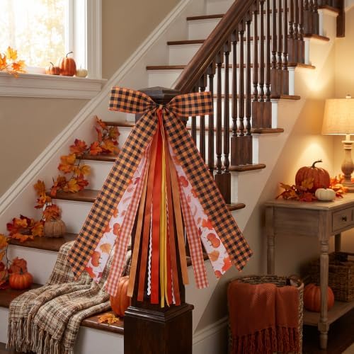 Fall Wreath Sash Autumn Wreath Bow, 11.8*23.6" Thanksgiving Bow Decorations