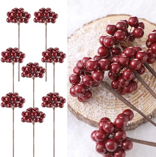 Thiccywoov 12 Pack Burgundy Berry Picks Artificial for Christmas 7.9 Inch