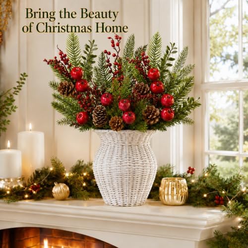 Christmas Floral Picks Set of 8, Snow Flocked Pine Cone Stems for Christmas Tree, Wreaths, Garlands & Holiday Centerpieces, 2 Styles, 4 Each, Pine Berry Floral Sprays for DIY Christmas Crafts, 9.5"