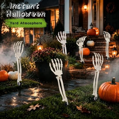 Halloween Realistic Skeleton Stakes Zombie Ghost Arm Stake Severed Plastic Skeleton Hands Yard Signs for Lawn Stakes Garden Halloween Props Decoration (2 Pcs White&Black)