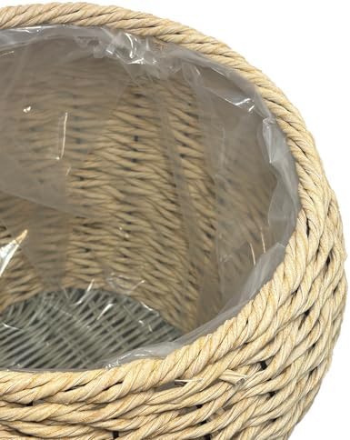 Large Handwoven Wicker Planter Basket with Metal Frame and Plastic Liner