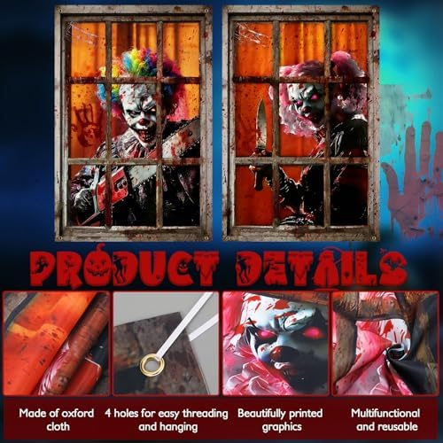 SmoothNovelty 4 Pack Halloween Clown Curtain Window Decorations Silhouette