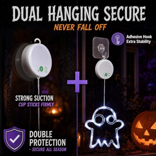 LOLStar USB Rechargeable Pumpkin Ghost Bat Halloween Window Lights, 3 Pack