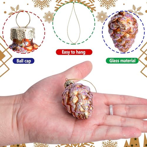 12 Pcs Pine Cone Glass Ornaments - Christmas & Fall Hanging Pinecone Decor