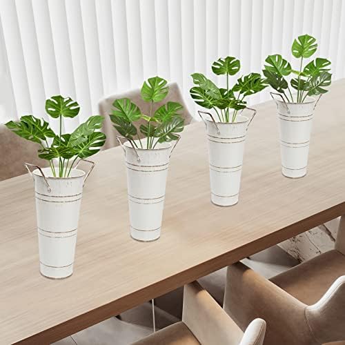 Notakia Galvanized Metal Vases Farmhouse French Flower Bucket Vases for Cut Flowers for Home Decor and Wedding Table Centerpiece Decorations (Beige Set of 8)