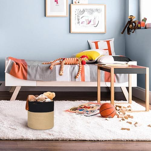 MEGASKET Wicker Plant Basket Indoor, 8"x8"x8" Jute Spliced Cotton Rope Basket Planter up to 7" Pot, Modern Woven Flower Tree Pots Cover, Small Floor Indoor Planters, Home Decor Storage Bin