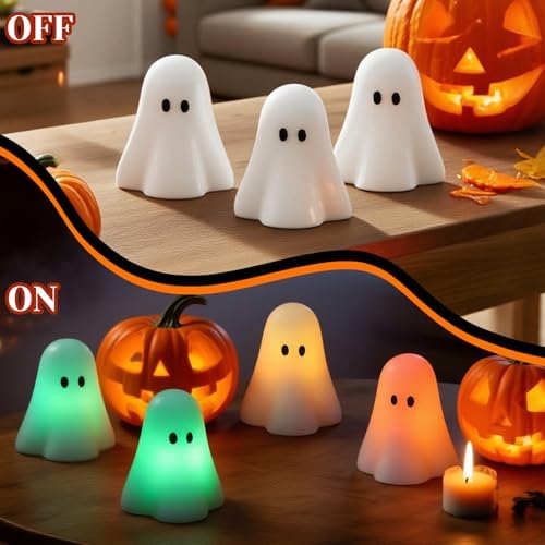 Eldnacele Halloween Ghost Figurine Flameless Candles with Remote and Timer