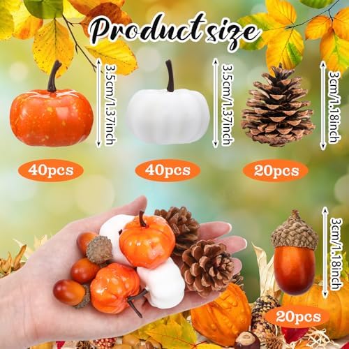 Yookeer 120pcs Fall Mini Pumpkins Artificial Acorn Pine Cone, Lovely Color