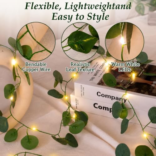 Vine Fairy Lights, 6.5FT 40 LEDs Eucalyptus String Lights, 2 Pack