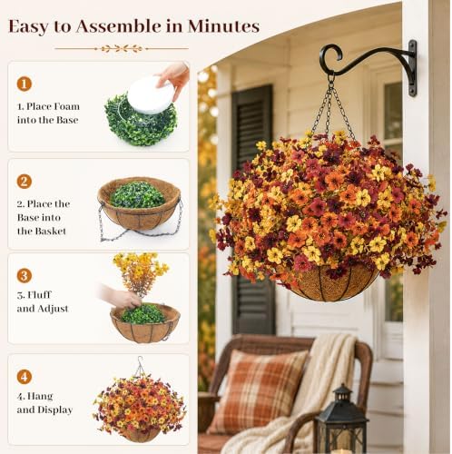 Der Rose 2Pcs Fall Artificial Flowers with Hanging Baskets for Outdoors
