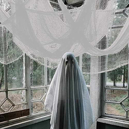 Alpurple 6 PCS Halloween White Creepy Cloth, 30 x 72 Inch Scary Spooky Fabric Cloth, Freaky Loose Weave Creepy Gauze for Halloween Haunted House Party Decoration