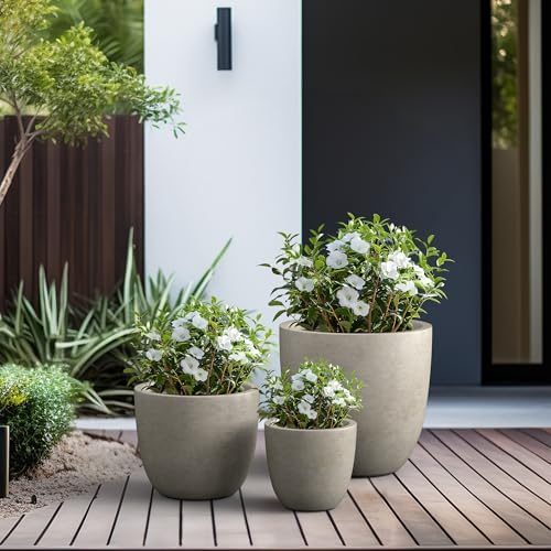 Kante Set of 3 Weathered Concrete Bowl Planters 18" 14" 10" Dia