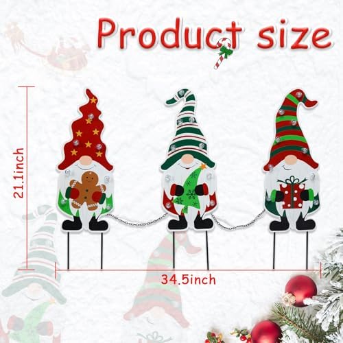 WONDER GARDEN 3 PCS Christmas Gnomes Yard Signs Stake with LED Light Decor