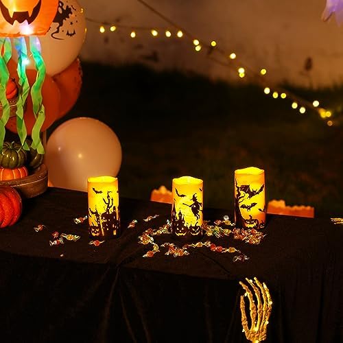 Homemory Halloween Waterproof Flameless LED Pillar Candle with Timer Remote