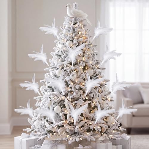12 Pcs White Dove Feather Pick Christmas Tree, Feather Craft