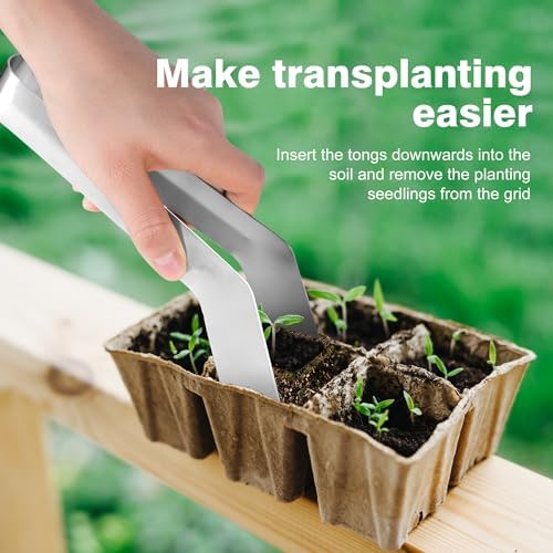2 Pcs Seedling Transplant Tongs- 8.7 Inch Stainless Steel Gardening Plants Transplant Tongs- Seedling Remove Transplant Pliers for Reducing Root Damage
