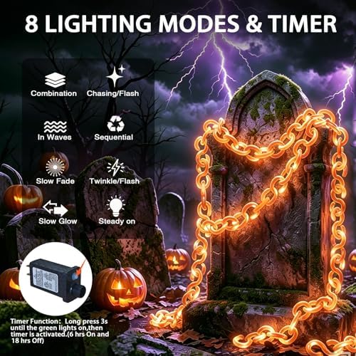 10 ft Halloween Chain Lights, Outdoor Orange Halloween Lights