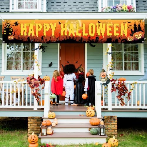 Happy Halloween Banners For Outside - Large 120x20 Inches