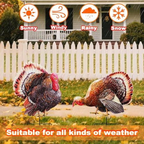 2 Pack Turkey Garden Stakes 20.5in Iron Fall Thanksgiving Yard Decor