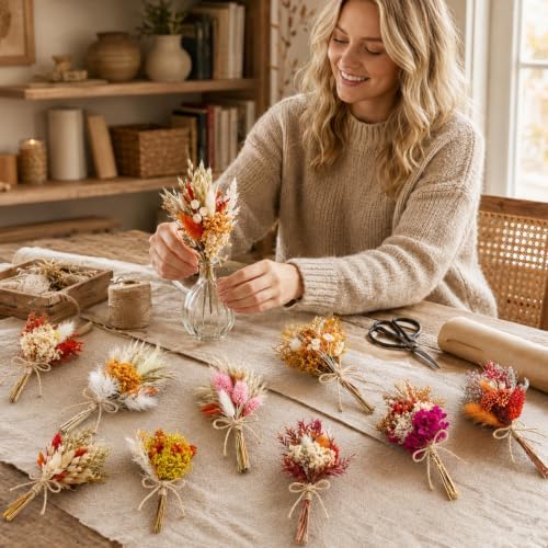 24pcs Fall Dried Flowers 6-7" Mini Boho Floral Bouquets Assortment