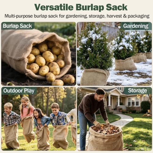 2-Pack Burlap Fabric Plant Bags - 32 X 40 Inch Winter Plant Cover Freeze Protection, Reusable Burlap Sacks Plant Frost Cloth for Outdoor Plants, Cold Weather Tree Wrap for Trees, Bushes & Garden