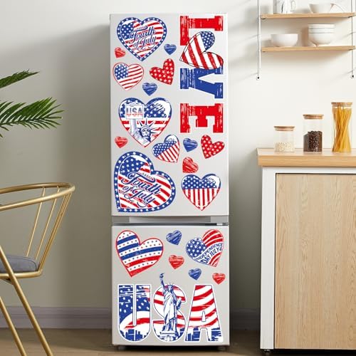 9 Sheets 250 Anniversary USA Stickers, 4th of July Window Clings, Heart Shape Patriotic Window Decals Happy 4th of July Windows Decorations for Independence Day Party