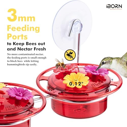 iBorn Window Hummingbird Feeder Hummingbird Feeder with Strong Suction Cup Mini Humming Bird Feeders for Outdoors, Bee-Proof Feeding Ports & Stainless Steel Base, 3oz, 2 Set, 2025 New