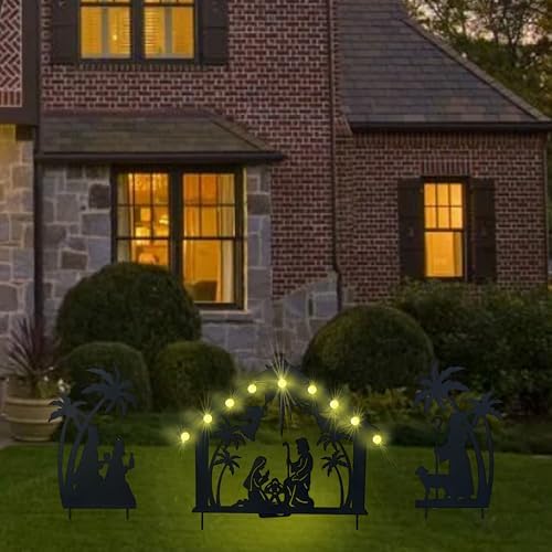 Solar Lighted Nativity Scene Garden Decor, Outdoor Christmas Yard Lawn Holiday Party Ornament
