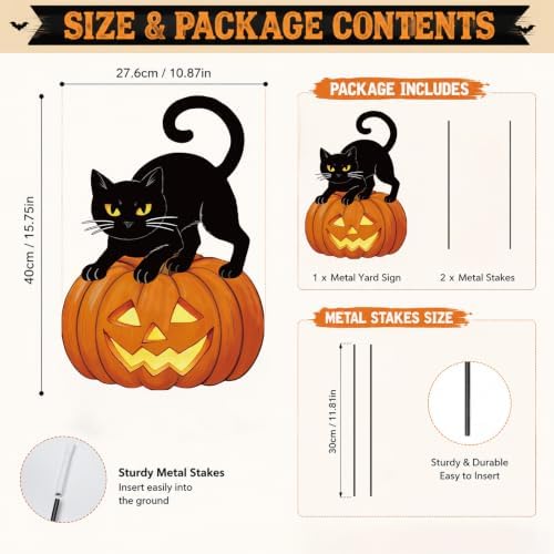 Metal Halloween Yard Sign Black Cat Pumpkin Outdoor Decorations