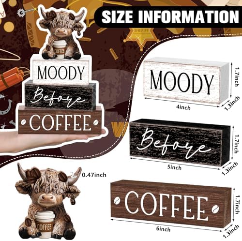 Yousoontic 4 Pcs Coffee Highland Cow Figurine, Rustic Farmhouse Decor