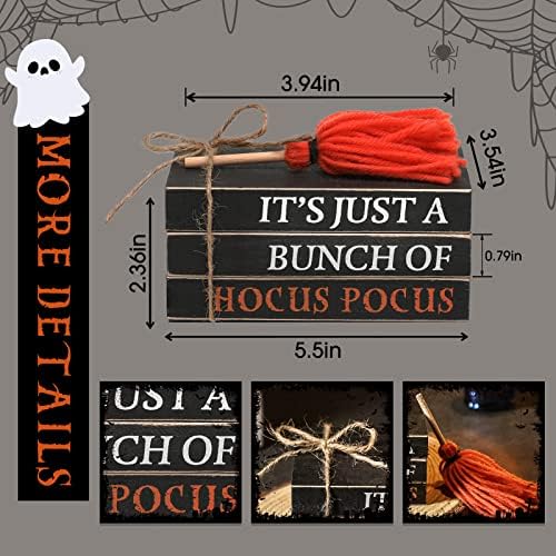 Halloween Wood Book Stack, Hocus Pocus Mini Faux Books Bundle, Halloween Tiered Tray Decor for Home Table Mantle Shelf