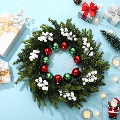 Geosar 30 Pieces Artificial Christmas Berry Picks with Snowflake Glitter Holly Berry Stems for Christmas Tree Ornaments Vases DIY Crafts Wedding Party Holiday Decor(Glitter White)