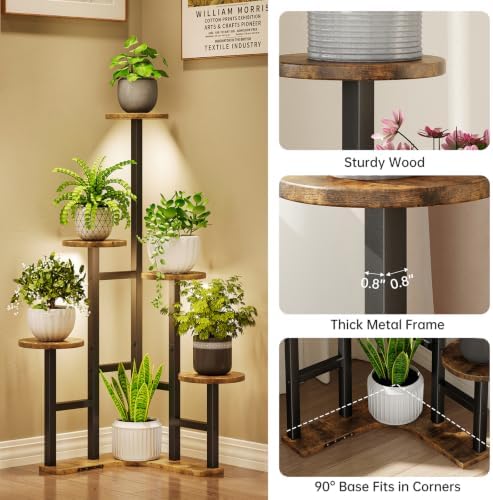 Corner Plant Stand Indoor with Grow Lights 6 Tiered Corner Plant Shelf