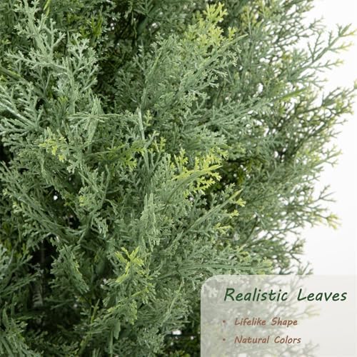 Bellacat 3ft Artificial Topiary Trees Outdoor UV Resistant, 35in Fake Cypress Tree with Full & Realistic Leaves, Faux Cedar Tree for Proch Patio Front Door Deck Balcony Yard Decor, 2 Pack