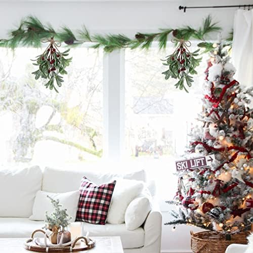 Mistletoe Decoration 9 Inch Mistletoe Christmas Decor with Berries Artificial Mistletoe Pick Kissing Ball Christmas Mistletoe Hanging Ornament for Tree Door Holiday Decor(Red 4pcs)