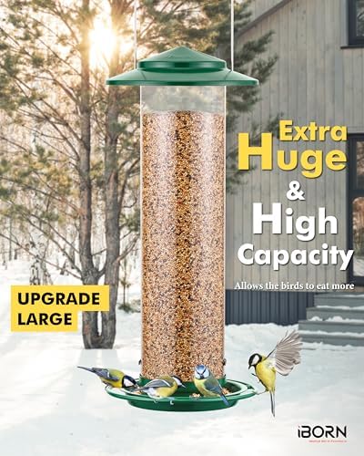 iBorn Metal Bird Feeder for Outside Hanging,Wild Bird Feeders for Cardinal,17.7cm Large Roof&Green,41.9CM Long,3.9lb High-Capacity(Seed is not Included)