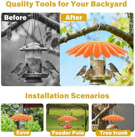 10.5 inch Hummingbird Feeder Shade Dome Cover,Rain Guard,Weather Guard for Bird Feeder, Umbrella Cover for Bird House for Outdoor,Squirrel Baffle,Flower Design(Orange) 2 Pack