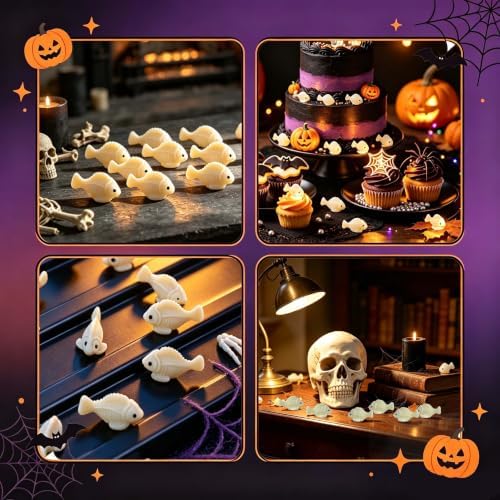 100Pcs Halloween Mini Fish Skeleton,Tiny Skull Fish Figures Hide for Party