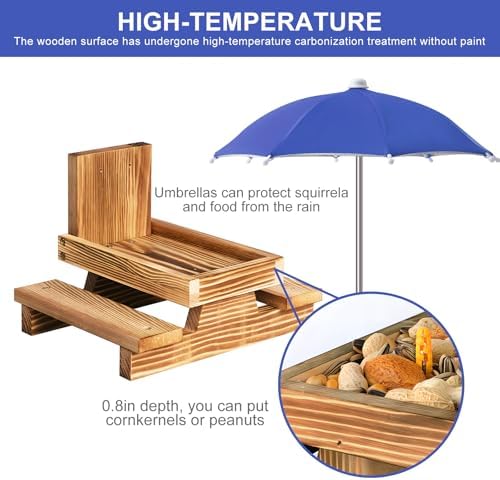 Gnodary Squirrel Feeder with Umbrella, Squirrel Feeders for Outside, Squirrel Picnic Table Feeder - Chipmunk Feeder Hold Corn, Corn Cob, Peanuts Style2 (Blue)