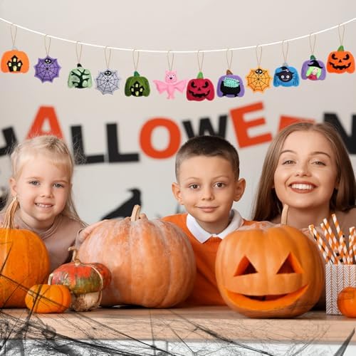 SmoothNovelty 12 Pcs Halloween Felt Ornaments 3D Pumpkin Hanging Tree Decor