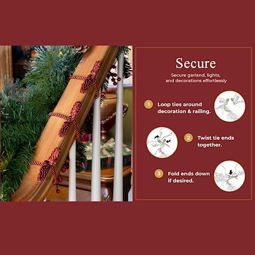 Haute Decor Decorative Twist Ties 6 Pack 16 inch (Burgundy) - Hang Garland, Lights, Decorations