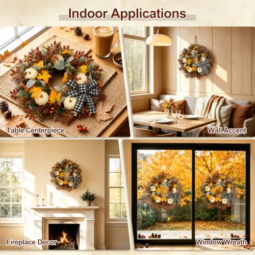 24" Fall Wreaths for Front Door Outside Pumpkin Autumn Wreath