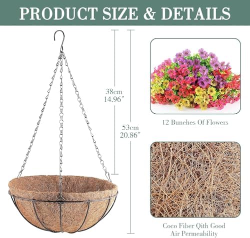 AGIRL 2 Set Artificial Hanging Flowers with Baskets for Outdoors