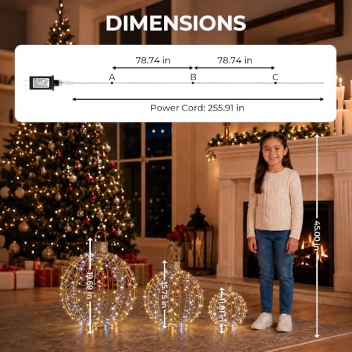 6PCS Large 19''+16''+12'' LED Large Christmas Lighted Balls