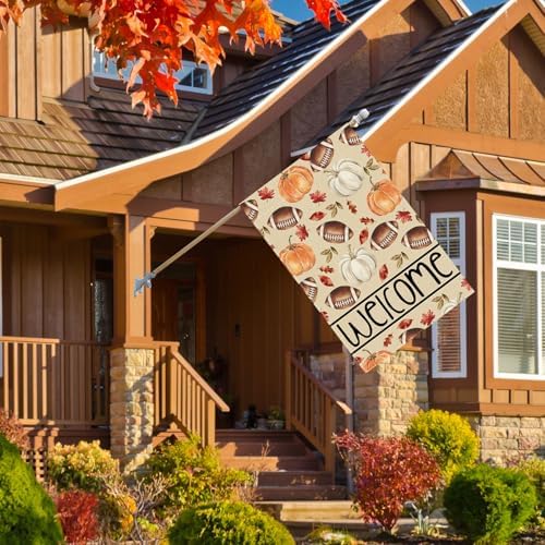 Football Pumpkin House Flag Large Double Sided Yard Decor 28X40In