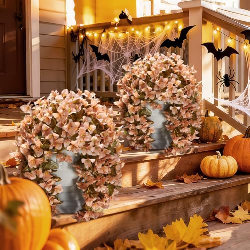 Bougainvillea Artificial Flowers Plants for Outdoors Outside Fall Autumn Decoration, 2 pcs Faux Silk Long Trailing Vines UV Resistant Look Real Brown Fake Flowers for Front Door Porch Planter Urn Yard