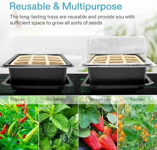 Seed Starter Trays, 12-Cell Kit with Humidity Dome, Reusable Plant Trays, 8 x 6 inches (5)