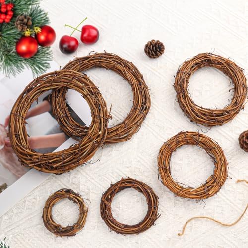 16 Pcs 6 inch Natural Grapevine Wreath Set, Hand-Woven Vine Branch Wreaths for DIY Crafts, Christmas Decorations, Home & Event Styling