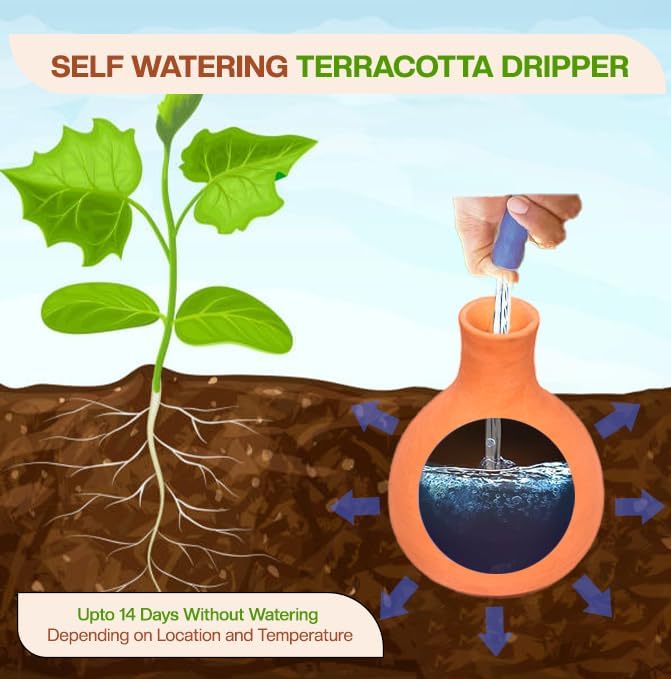 Village Decor Terracotta Water Dripper/Self Watering Terracotta Pot Automatically Water Your Plants While on Vacation