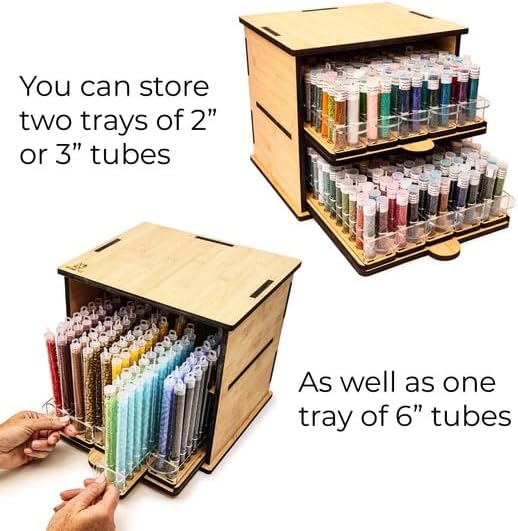 Bamboo Bead Cabinet – Bead Storage Organizer for Delica & Seed Bead Tubes – 60-Slot Wooden Rack for Jewelry Making &